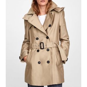 Zara Tan Trench Coat with Hood NWOT